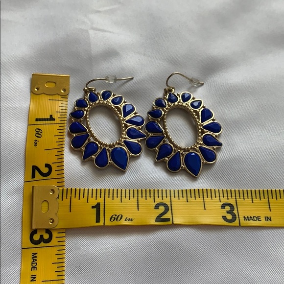 BEAUTIFUL BLUE&GOLD COLORED TEARDROP EARRINGS - Picture 5 of 8